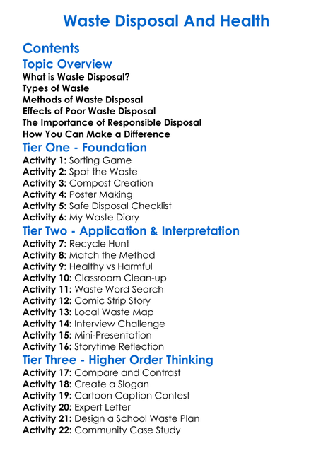 Waste Disposal And Health Worksheet Activity Booklet
