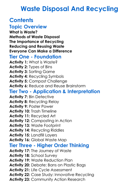 Waste Disposal And Recycling Worksheet Activity Booklet