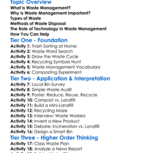 Waste Management Engineering Worksheet Activity Booklet