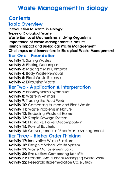 Waste Management In Biology Worksheet Activity Booklet