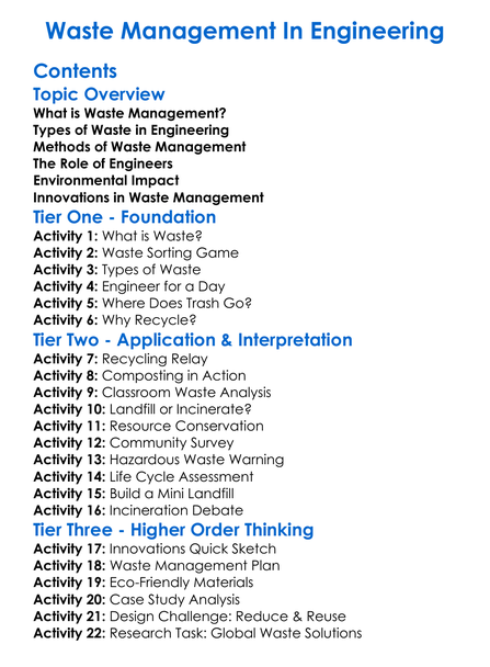 Waste Management In Engineering Worksheet Activity Booklet