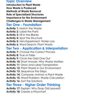 Waste Management In Plants Worksheet Activity Booklet