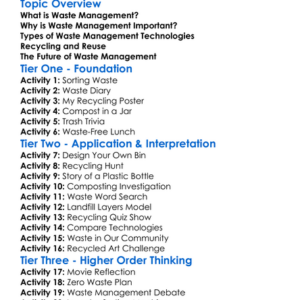Waste Management Technologies Worksheet Activity Booklet