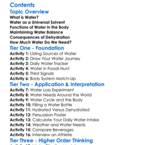 Water And Its Importance In The Body Worksheet Activity Booklet