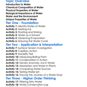 Water And Its Properties Worksheet Activity Booklet