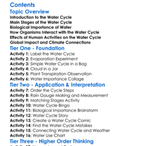 Water Cycle And Its Biological Importance Worksheet Activity Booklet