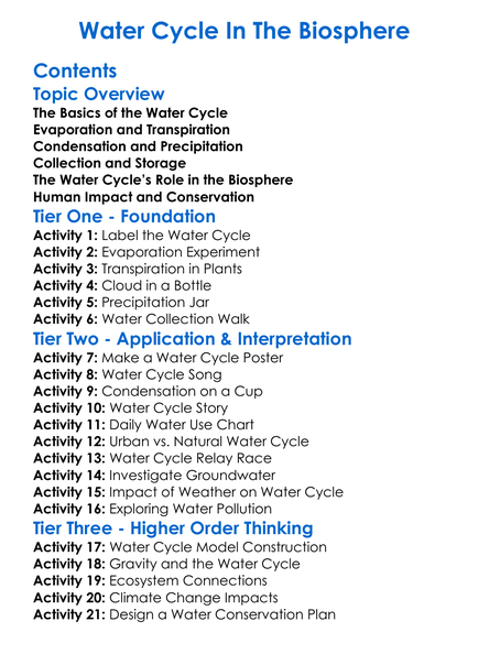 Water Cycle In The Biosphere Worksheet Activity Booklet