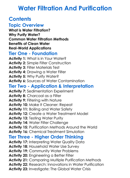 Water Filtration And Purification Worksheet Activity Booklet