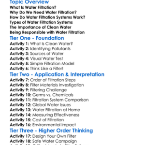 Water Filtration Systems Worksheet Activity Booklet