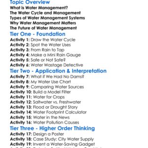 Water Management Systems Worksheet Activity Booklet