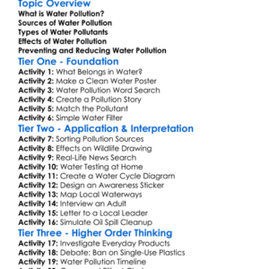 Water Pollution Worksheet Activity Booklet