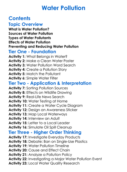 Water Pollution Worksheet Activity Booklet