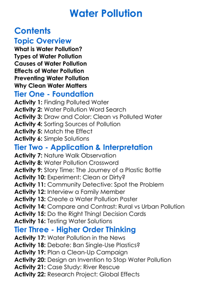 Water Pollution Worksheet Activity Booklet