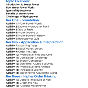 Water Power Worksheet Activity Booklet