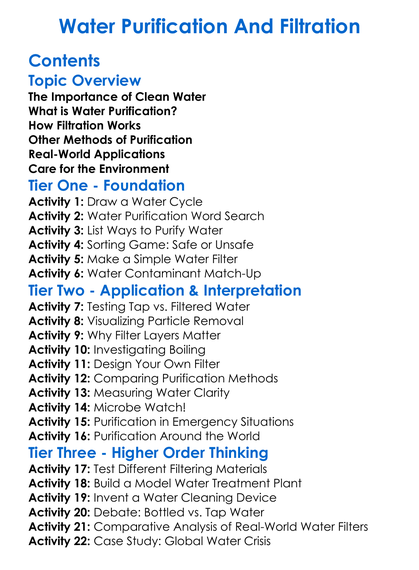 Water Purification And Filtration Worksheet Activity Booklet