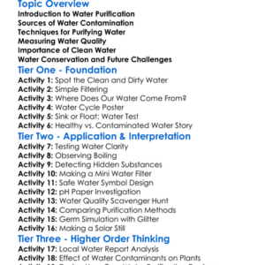 Water Purification And Quality Worksheet Activity Booklet