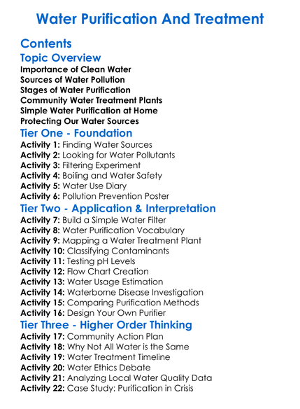 Water Purification And Treatment Worksheet Activity Booklet