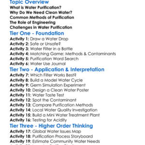 Water Purification Engineering Worksheet Activity Booklet