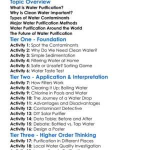 Water Purification Systems Worksheet Activity Booklet