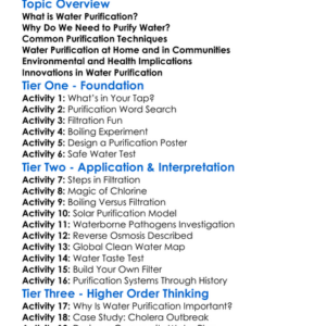 Water Purification Techniques Worksheet Activity Booklet