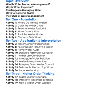 Water Resource Management Worksheet Activity Booklet