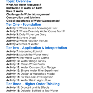 Water Resources And Management Worksheet Activity Booklet