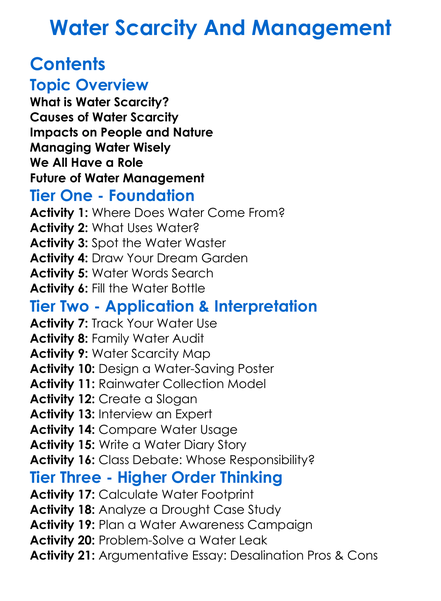 Water Scarcity And Management Worksheet Activity Booklet