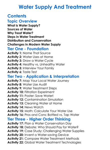 Water Supply And Treatment Worksheet Activity Booklet