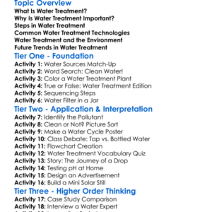 Water Treatment Technologies Worksheet Activity Booklet