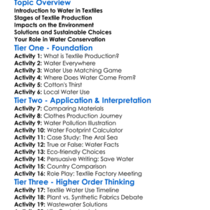 Water Use In Textile Production Worksheet Activity Booklet