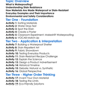 Waterproofing And Stain Resistance Worksheet Activity Booklet