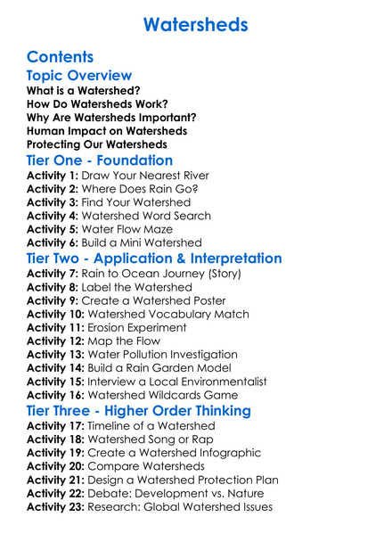 Watersheds Worksheet Activity Booklet