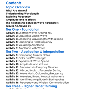 Wave Parameters Wavelength Frequency Amplitude Worksheet Activity Booklet