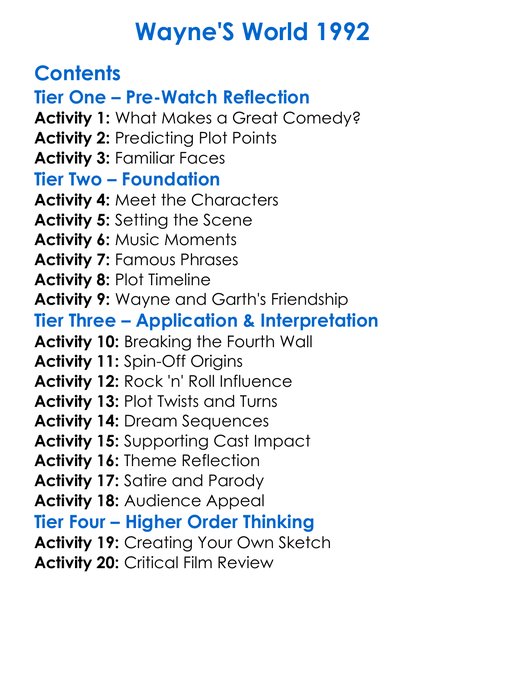 Waynes World 1992 Worksheet Activity Booklet