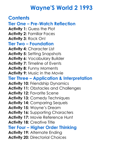 Waynes World 2 1993 Worksheet Activity Booklet