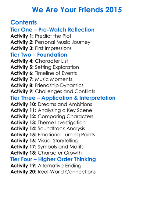 We Are Your Friends 2015 Worksheet Activity Booklet