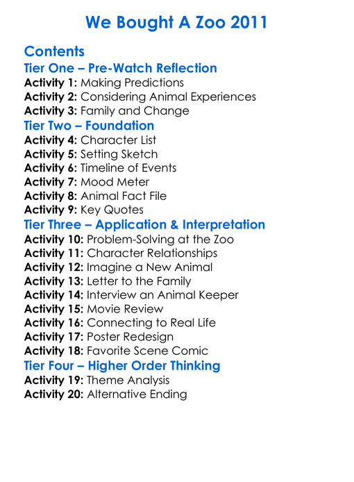 We Bought A Zoo 2011 Worksheet Activity Booklet