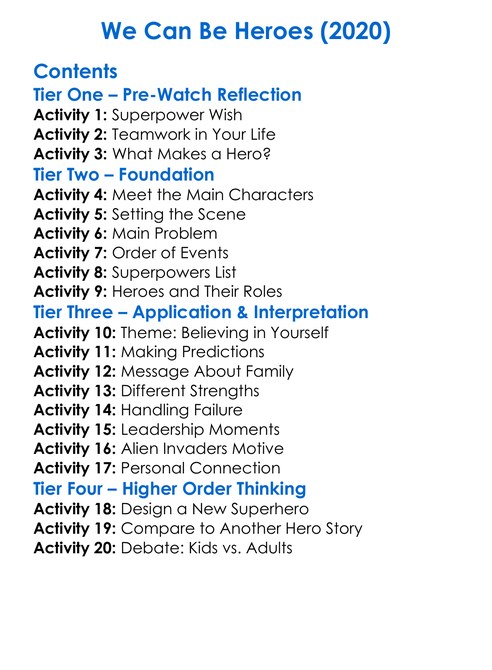 We Can Be Heroes 2020 Worksheet Activity Booklet