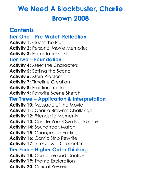 We Need A Blockbuster Charlie Brown 2008 Worksheet Activity Booklet