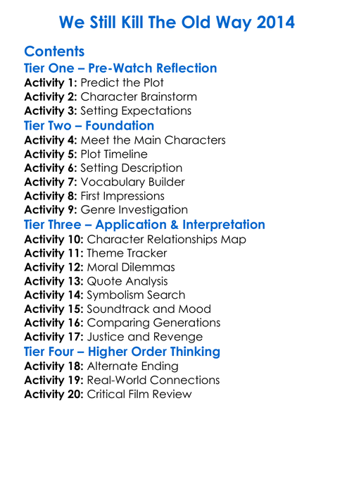 We Still Kill The Old Way 2014 Worksheet Activity Booklet