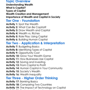 Wealth And Capital Worksheet Activity Booklet