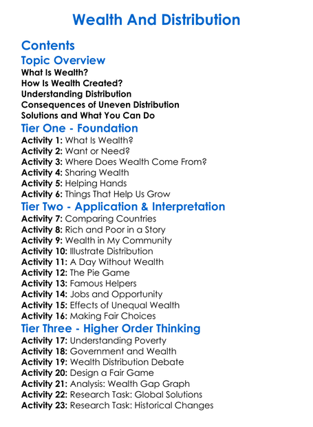Wealth And Distribution Worksheet Activity Booklet