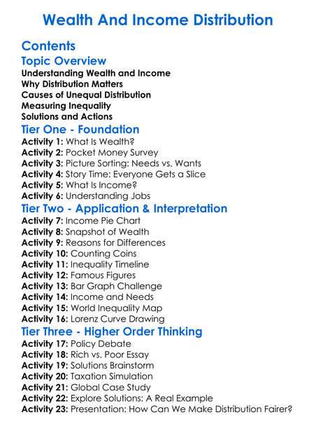 Wealth And Income Distribution Worksheet Activity Booklet