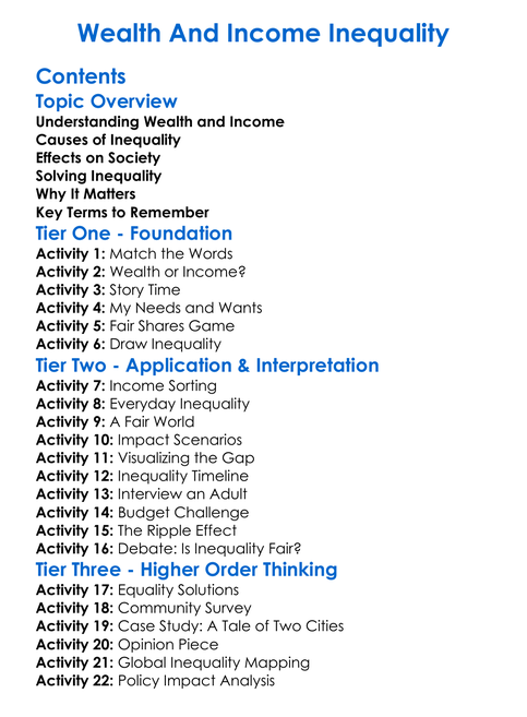 Wealth And Income Inequality Worksheet Activity Booklet