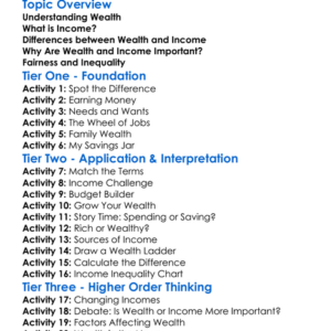 Wealth And Income Worksheet Activity Booklet
