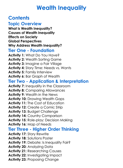 Wealth Inequality Worksheet Activity Booklet