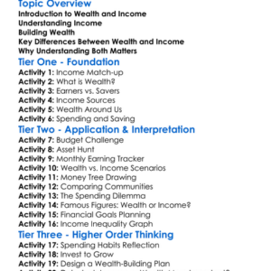 Wealth Vs Income Worksheet Activity Booklet
