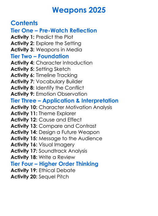 Weapons 2025 Worksheet Activity Booklet
