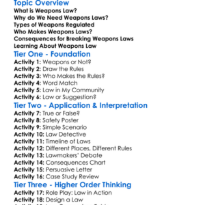 Weapons Law Worksheet Activity Booklet