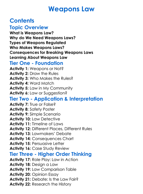 Weapons Law Worksheet Activity Booklet